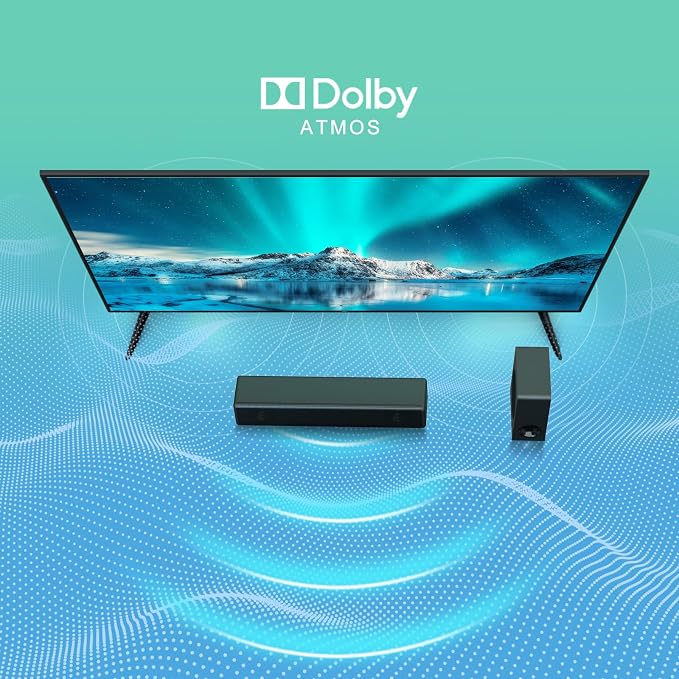 GEOYEAO Sound bar with subwoofer, 200W 2.1 ch soundbar w/Dolby Atmos Surround Sound System, 3D Bass Adjustable Home Theater Bluetooth TV Speaker for Smart TV/Projector/PC