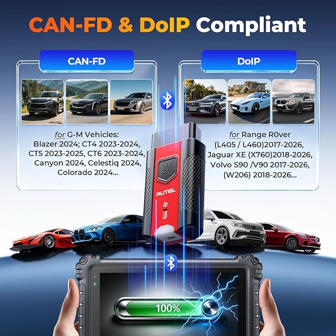 Autel VCI200 Wireless Diagnostic Dongle with CAN FD & DoIP, OBD2 Bluetooth Adapter Connector V200, Upgrade of V150 V100 VCI150 VCI100, Compatible with KM100, MS906 Series, ITS600, BT608, BT609