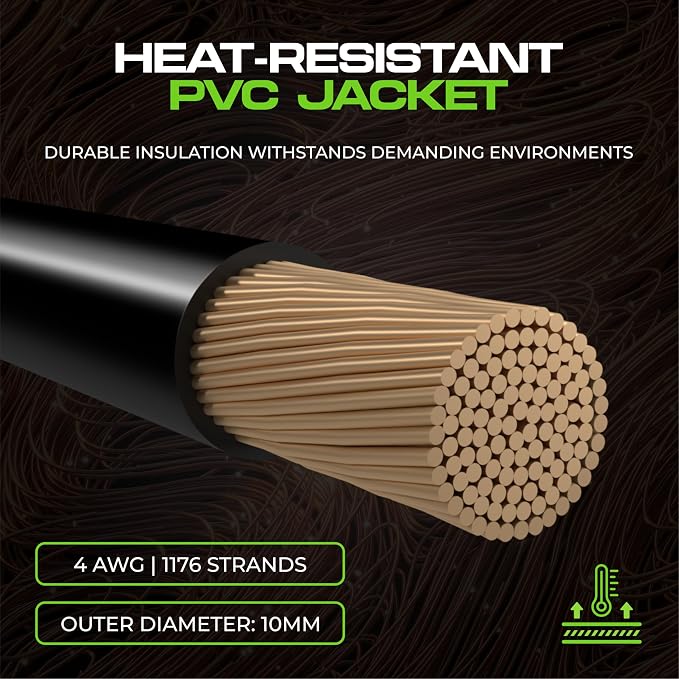 4 Gauge Wire (25ft) AWG Amp Battery Cable for Automotive Electrical Wiring - Oxygen Free Copper (OFC) Welding Cable 4GA - Car Amplifier Power & Ground Cable, Stereo Audio Speakers, RV Trailer Wiring