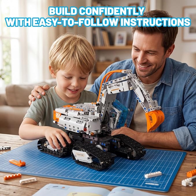 HPROMOT 2 in 1 STEM Building Kit, 1129PCS App & Remote Control Excavator Tank Coding Robot, Technic Programmable Construction Blocks, Educational Engineering Science Gift for Boys Girls Ages 8-16