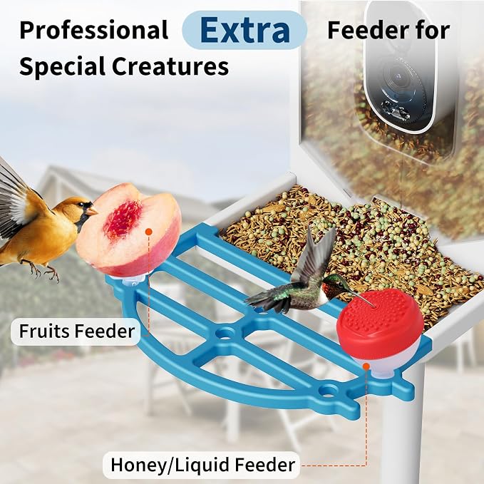 GarveeLife Smart Bird Feeder with 2K Camera & AI Recognition - Solar Powered, 2l Capacity, Night Vision, App Alerts, Auto Capture Photos/Videos for Bird Watching (Blue)