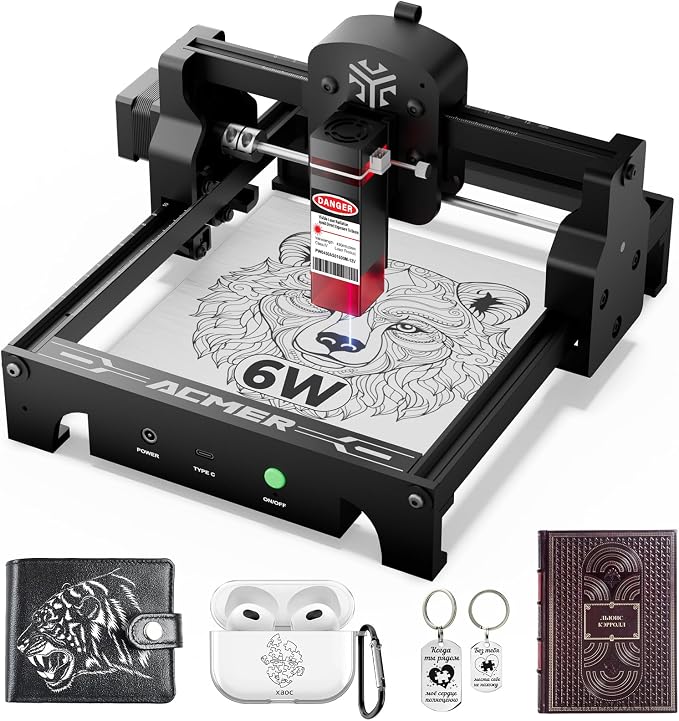 ACMER S1 Laser Engraver 6000mW, Compact Desktop Engraving & Cutting Machine for DIY Crafts, Small Business & Makers, 130x130mm Work Area, 0.04mm Detail Engraving for Wood, Acrylic