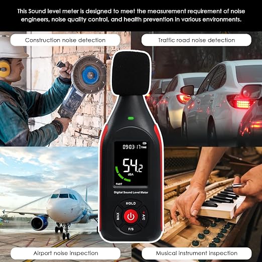 Decibel Meter Data Logger Sound Level Logger Noise Monitor with Data Recording, 31,000 Data, Graph Printing, MAX, Data Hold, 3-Color Light Alarm for Home, Office, Classroom, Industrial Use (30-130dB)