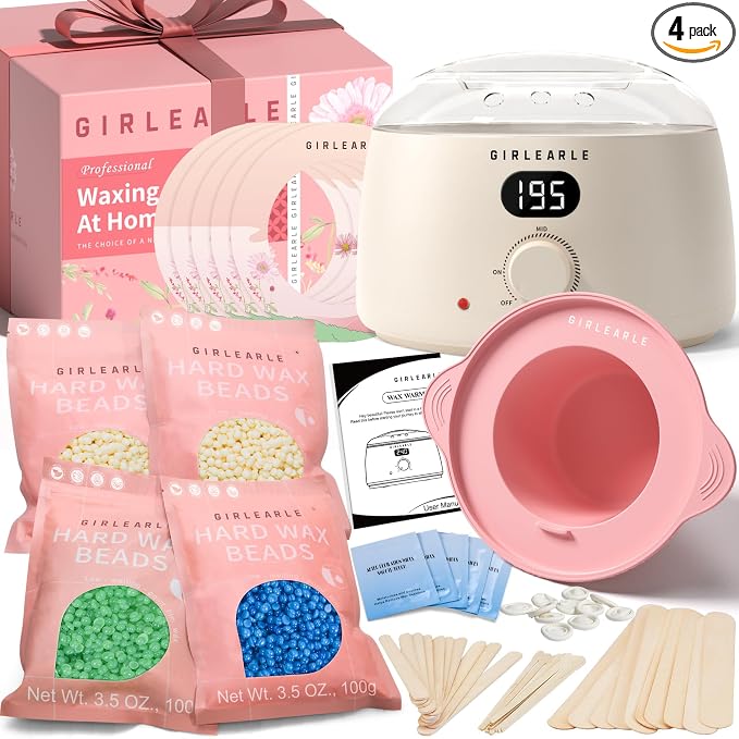 GIRLEARLE Premium Digital Waxing Kit for Women and Men, Wax Warmer Hair Removal at Home with Wax Beads & Silicone Pot, Target Different Types of Sensitive Skin Brazilian Bikini, Facial, Leg, Full body