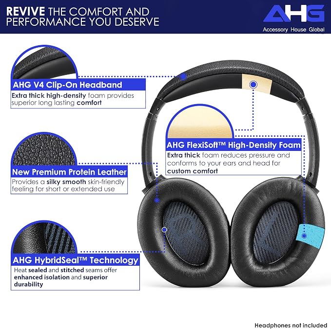AHG Accessory House Global SoundLink AE2 Ear Pads and SoundLink AE2 Headband Cushion Compatible with Bose SoundLink Around-Ear 2 (AE2) Headphones (Black). Seamless DIY Fit | Extra Thick | 3D Printed