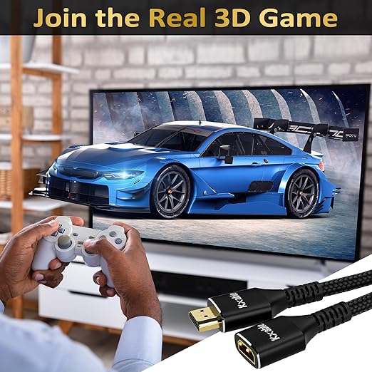 Kxable 8K HDMI Extension Cable 10 FT, HDMI 2.1 Ultra High Speed Male to Female Cord Adapter, OFC Conductor, Compatible with Roku TV Stick PS5 PS4 Xbox Laptop PC Player Google Chromecast Wii U HDTV