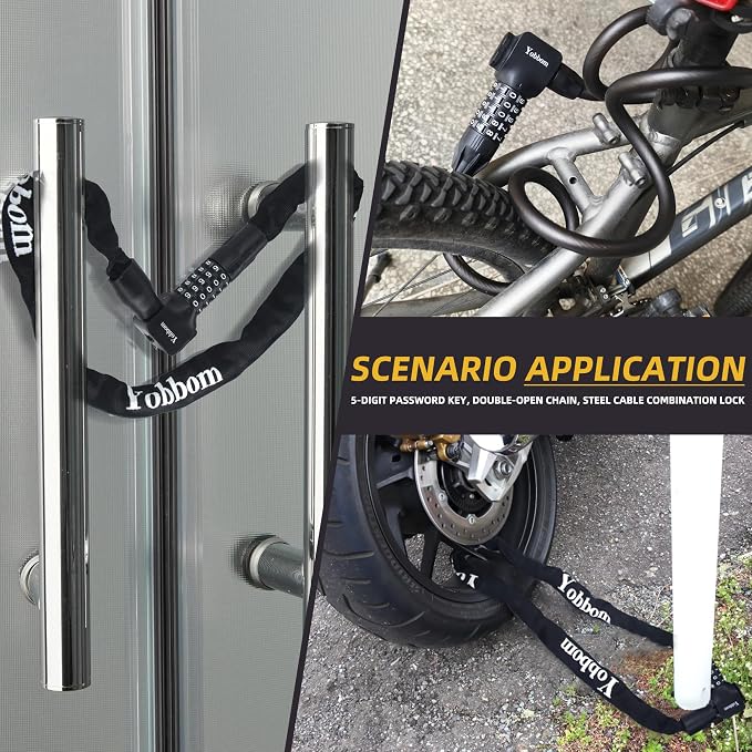 Heavy Duty Chain Lock & Combo Cable Lock with 5-Digit Combo | 100cm Alloy Steel Security Chain, 120cm Security Cable, For Bikes, Motorcycles, Gates, E-Bikes, For Ladders, Toolboxes