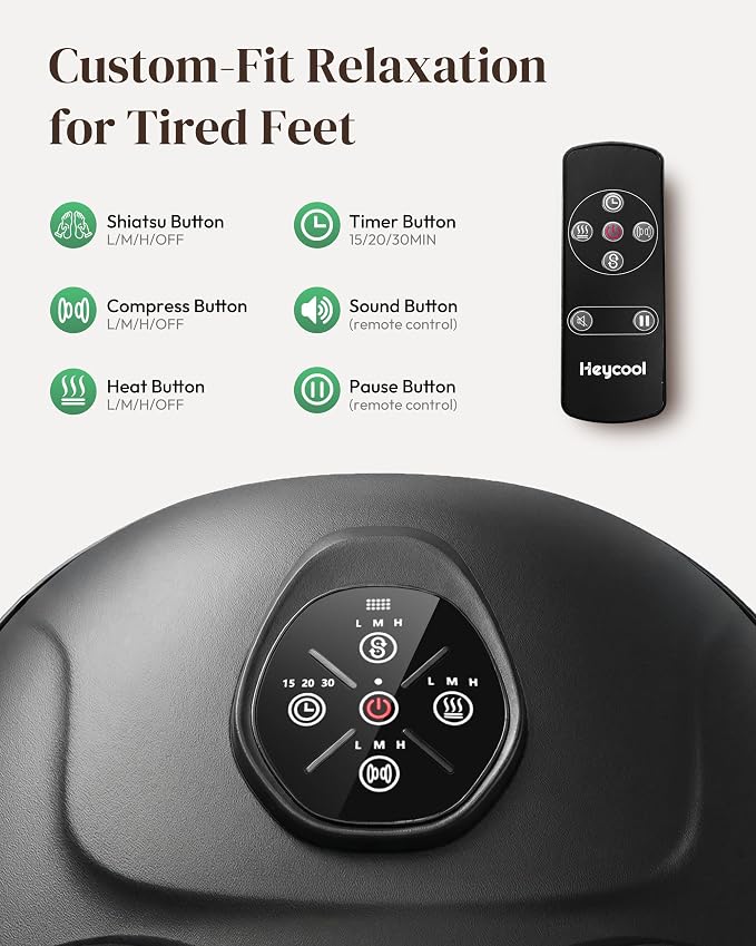 Heycool Shiatsu Foot Massager with Heat and Compression, Deep Kneading Foot Massager Machine for Neuropathy, Remote Control, Large Feet Massager Fits Up to Size 14, Gift for Dad Mom