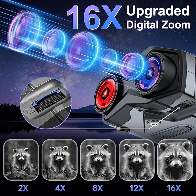 Night Vision Goggles, 4K Night Vision Binoculars for Adults with 5000mAh Battery, Upgraded 16X Zoom 9X Infrared Binoculars with 64GB Card for Photo & Video,Ideal for Camping Wildlife Observation