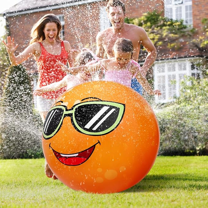 Toyvian Inflatable Water Sprinkler Ball, 31.5” Orange Water Spray Toy for Toddlers Outdoor Backyard Garden Yard Summer Fun Lawn Toys for Boys Girls