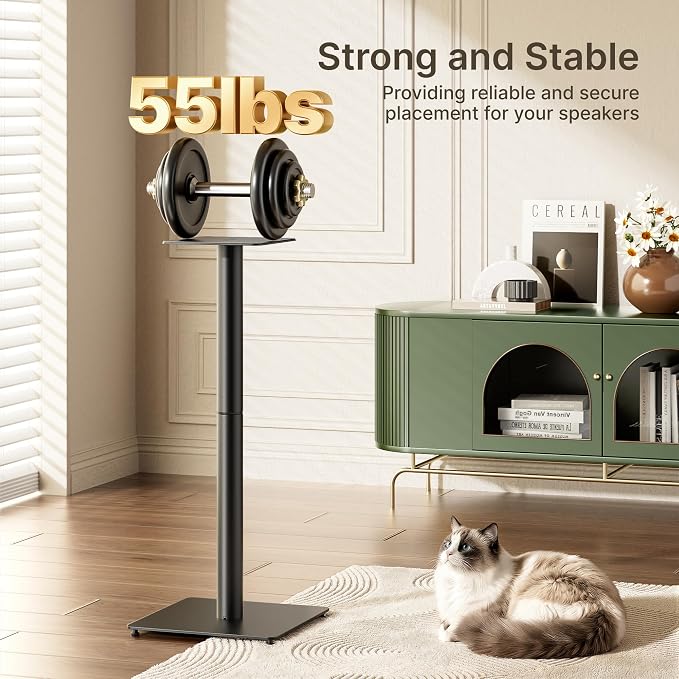 Speaker Stands Pair, 30" Fixed Height, 55lbs Weight Capacity, 11.8" Base, Cable Management, Freestanding Speaker Floor Stand for Surround Sound, Metal Base