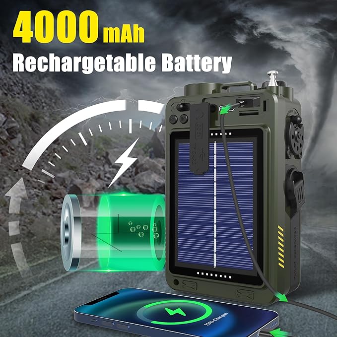 Emgykit NOAA Weather Alert Radio with S.A.M.E. + Portable Shortwave Radio | 80+ Alerts, 23 Country Codes, 4000mAh Battery, Bluetooth, Flashlight & SOS | Home Disaster Prep & Outdoor Survival Kit
