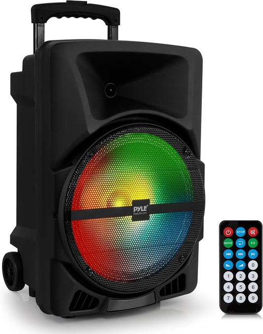 Pyle Wireless Portable PA Speaker System - 800W Powered Bluetooth Indoor & Outdoor DJ Stereo Loudspeaker with MP3 AUX 3.5mm Input, Flashing Party Light & FM Radio-PPHP1244B,Black