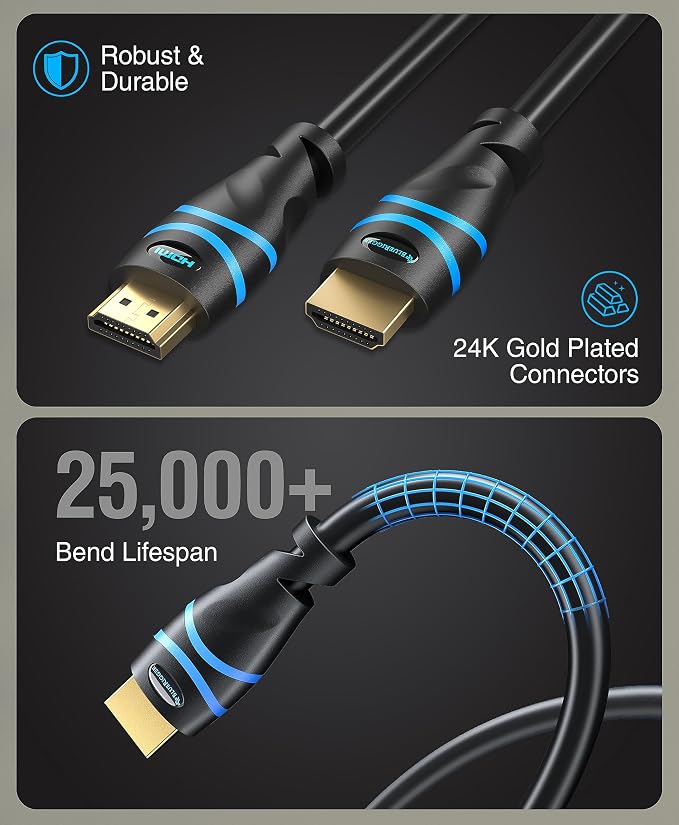 BlueRigger 4K HDMI Cable 40 FT (4K 30Hz, 18Gbps HDMI Cord, HDR10, in-Wall CL3 Rated, High Speed, HDCP2.2, eARC) - Long HDMI Cable compatible with Home Theatre, HDTV, Gaming Consoles, Streaming Devices