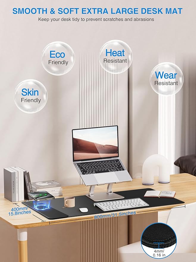 TopMade Wireless Charging Mouse Pad, Gaming Mousepad with Ultra-Smooth Surface, Non-Slip Base, Waterproof Computer Desk Pad, 31.5"x15.8" XXL Large Desk Mat for MacBook, PC, Laptop