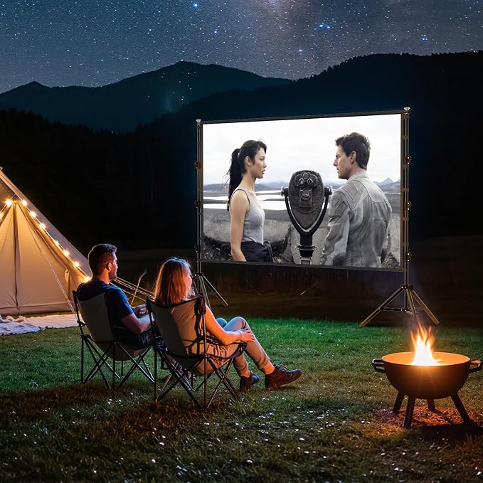 Outdoor Projector Screen with Stand, 150 inch Portable Projection Screen Wrinkle-Free 16:9 4K Rear Front Movie Screen with Carry Bag for Indoor Home Theater, Camping and Backyard Entertainment 150inch