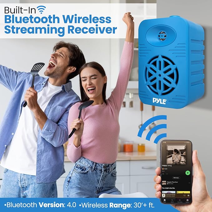 PyleUsa Bluetooth Indoor Outdoor Speakers Pair-300 Watt Dual Waterproof 4” 2-Way Full Range Speaker System w/ 1/2” High Compliance Polymer Tweeter-Home, Boat, Marine, Deck, Patio,Poolside - PDWRBT46BL