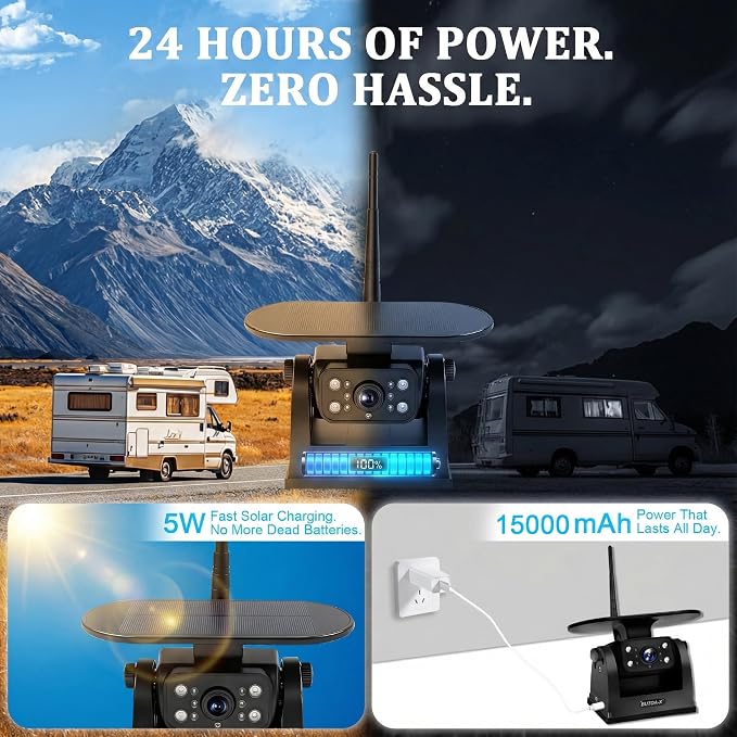 X7 Wireless Solar Magnetic Backup Camera for RV Truck - 15000mAh Battery Magnetic Hitch Camera 7” Monitor 320FT Range - 5th Wheel Hitch Gooseneck Travel Boat Horse Trailer Truck