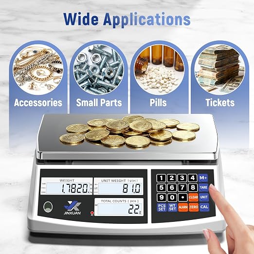Industrial Price Counting Scale, 22lb/10kg x 0.1g Digital Bench Scale Inventory Scale for Small Parts Coin Scale, lb/g/kg/oz Units Electronic Gram Scale with LCD Backlit Display Large Platform