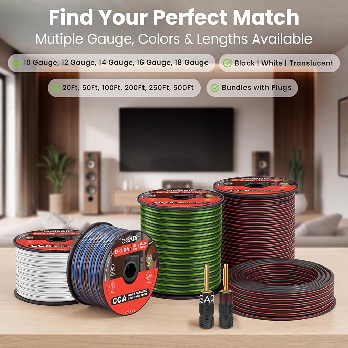 GEARit 12 Gauge Speaker Wire Cable 200 ft,White Speaker Wire with Foot Markers & Polarity Markings,12 Gauge Wire for Car Audio & Home Theater Speakers,Audio Cable for DIY Installations,CCA