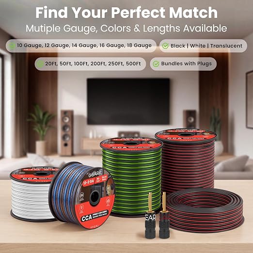 GEARit 14 Gauge Speaker Wire 100 ft,Speaker Cable with Foot Markers & Polarity Markings,14 Gauge Wire for Car Audio & Home Theater Speakers,Audio Cable for DIY Installations,CCA(Black Blue)