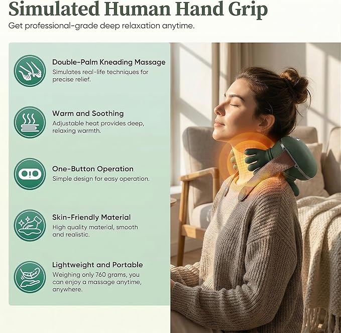 Neck & Shoulder Massager Shiatsu Deep Tissue with Heat, Cordless Rechargeable Electric Massage Pillow, Hand-Like Kneading for Neck Pain Relief, Muscle Soreness, Portable for Home, Office, Travel Gift