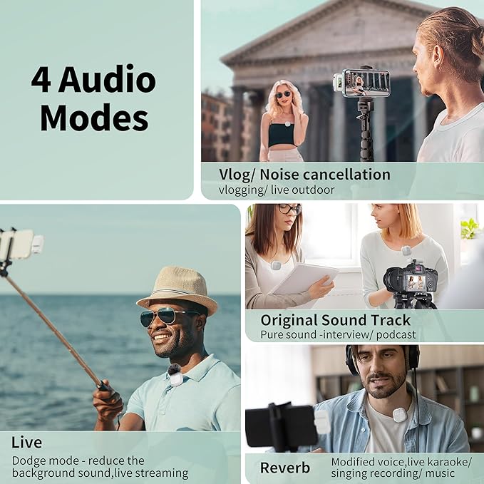 Wireless Microphone for Vlogging Podcast: Lavalier Portable Noise-Cancelling Mic - 24H Battery Life for Tiktok Video Recording Streaming - Gift for Content Creator Youtuber