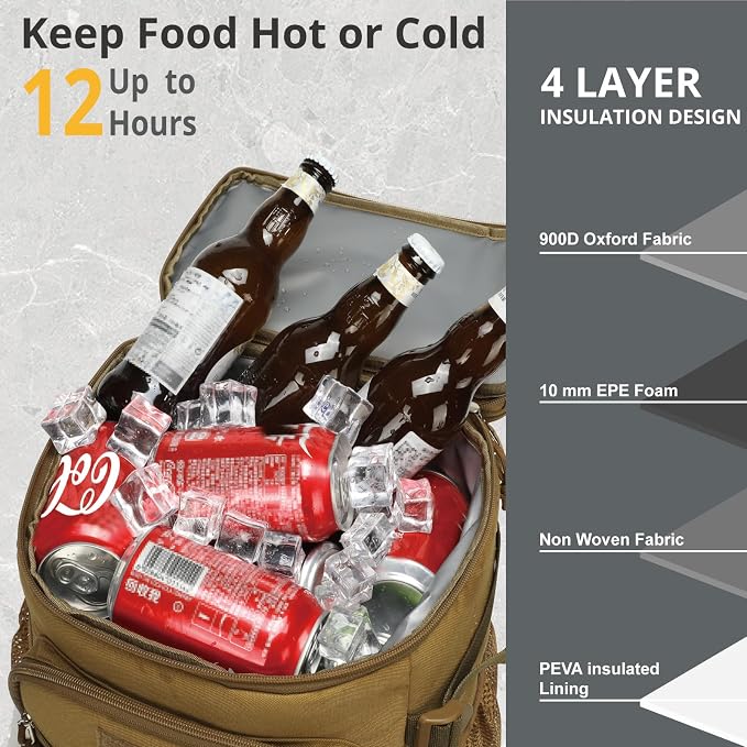 25L Backpack Cooler Keep All Drink Cold for Long Periods of Time Cooler Backpack Insulated Waterproof Portable High Durability Small Cooler Backpack with Compartment for Hiking Camping Beach
