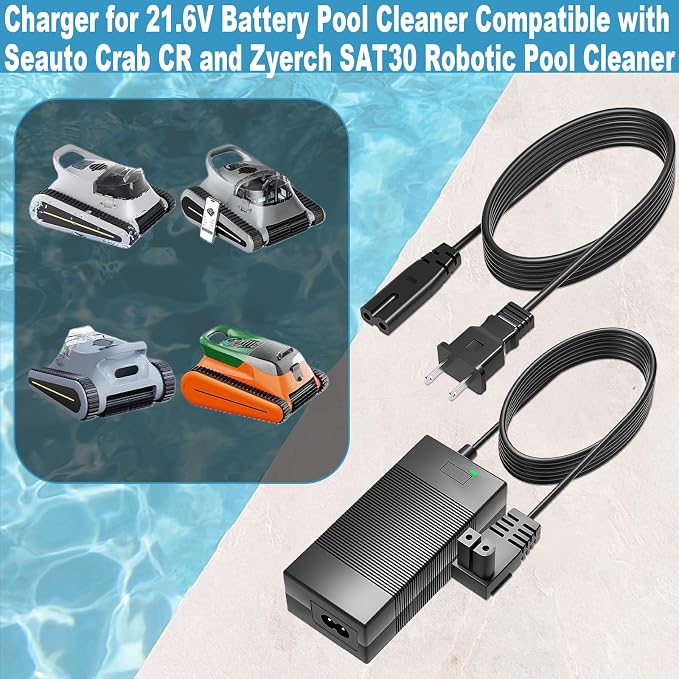 26V Charger for Seauto Crab CR and Zyerch SAT30 Robotic Pool Cleaner Compatible with 21.6V Battery Pool Cleaner Power Adapter Cord