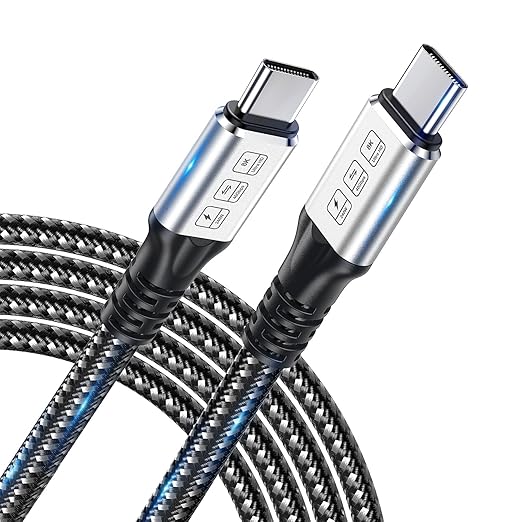240W Thunderbolt 4 Cable, USB C Data Cable Supports 40Gbps Date Transfer and Single 8K&Dual 4K Display, 3ft Slivery-Black Cord Compatible with iPhone17/Thunderbolt 3/USB-C/USB4 Devices