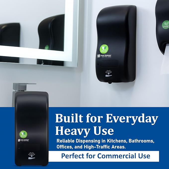 San Jamar ecoLogic Rely Recycled Plastic Hybrid Electronic Liquid Soap Dispenser, Liquid Lotion Dispenser, Wall Mounted Dispenser for Home and Business, 900 Ml, Black