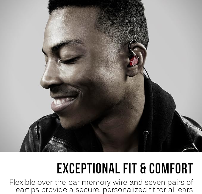 MEE audio M6 PRO In Ear Monitor Headphones for Musicians, 2nd Gen Model With Upgraded Sound, Memory Wire Earhooks & Replaceable Cables, Noise Isolating Professional Earbuds, 2 Cords Included (Red)