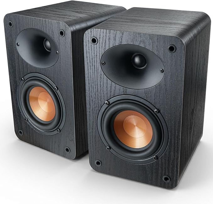 RIOWOIS Passive Bookshelf Speakers for Record Player, 80W Peak Power Stereo Speakers with Silk Dome Horn Tweeter, 4Ω and 4" Woofer for Home Theater Surround Sound, Receiver or Amplifier Required