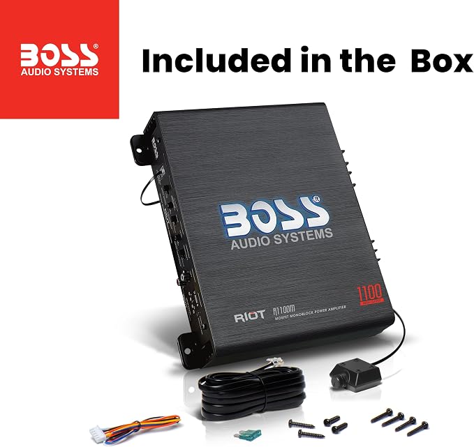 BOSS Audio Systems R1100M Monoblock Car Amplifier - 1100 High Output, 2-8 Ohm Stable, Low/High Level Inputs, Low Pass Crossover, MOSFET Power Supply