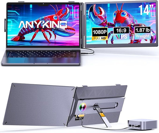 Laptop Screen Extender, 14” FHD 1080P Portable Monitor for Laptop with 100% sRGB, Dual Screen Extender for Laptop 13–17.3”, Plug & Play External Monitor, Business Travel & Home Office