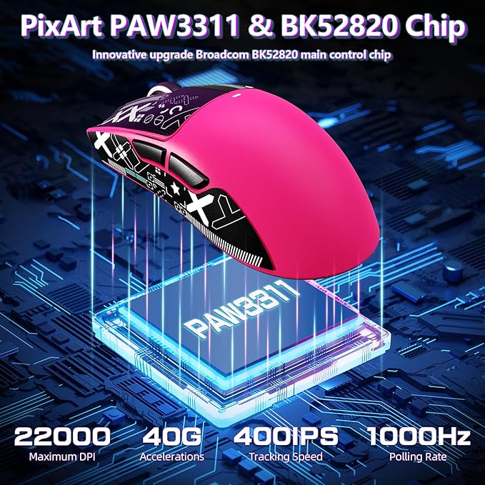MAMBASNAKE Attack Shark X11SE Lightweight Wireless Gaming Mouse, Tri-Mode 2.4G/USB-C Wired/BT, 22K DPI, PAW3311 Optical Sensor, 59g, 5 Programmable Buttons, 300mAh Battery for PC/Mac((Berry-Griptape)
