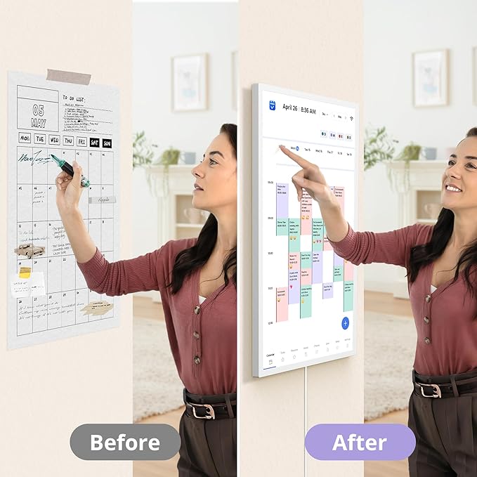 Digital Calendar 32 Inch Touch Screen, Electronic Wall & Desk Calendar Chore Chart for Monthly/Weekly Family Planner and Rewards, 1080P Interactive Display Smart Calendar for Home Organization - White