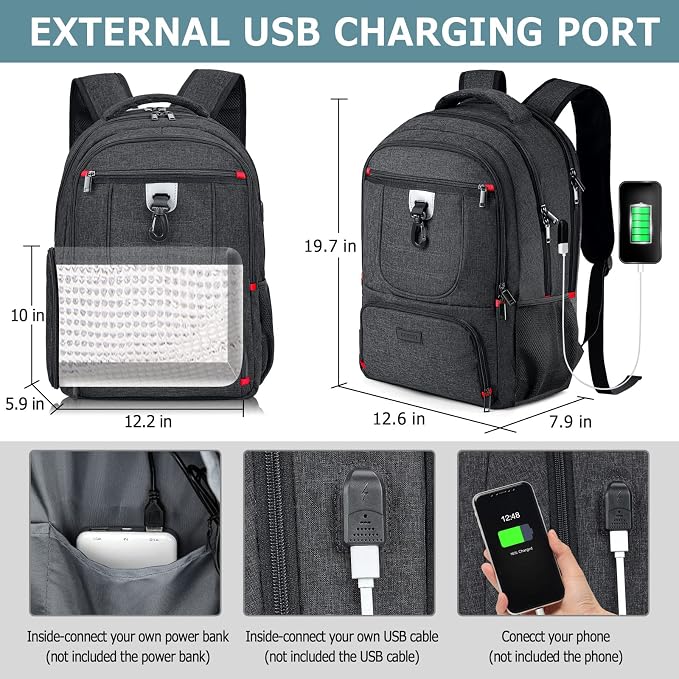 Lunch Backpack, Insulated Cooler Lunch Bag Backpack, Large Travel 17.3 Laptop Back Pack Sturdy Computer College School Bookbag for Women Men for Men Women Work Hiking Picnic