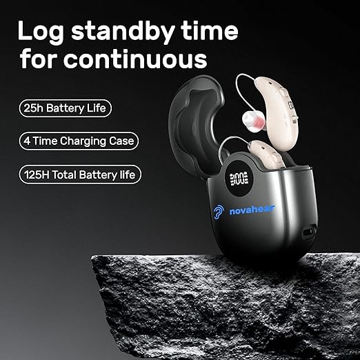 NOVAHEAR Rechargeable OTC Hearing Aids for Seniors - Behind-The-Ear BTE Hearing Amplifiers - 25H Battery Life - Digital Noise Reduction Hearing Devices for Adults