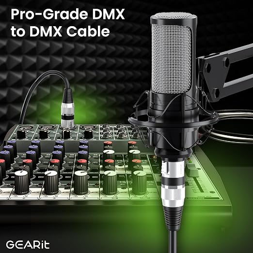 GEARit DMX Cable 25ft 3 Pin 2 Pack, DMX Cable 3 Pin, XLR Male to Female DMX Lighting Cable for DJ Lights, LED Moving Head Lights, Par Lights, Stage Lights, Lighting Controller