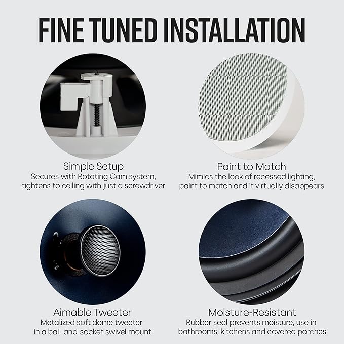 Polk Audio In-Ceiling Speakers RC80i, 8" | Set of 4 | Round | Indoor/Outdoor | Paintable Grille