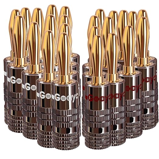 Speaker Connector Banana Plugs - 24K Gold Plated Brass 4mm Plug (12 Pairs/24 pcs)