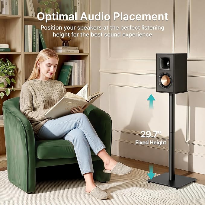 Speaker Stands Pair, 30" Fixed Height, 55lbs Weight Capacity, 11.8" Base, Cable Management, Freestanding Speaker Floor Stand for Surround Sound, Metal Base
