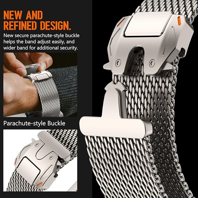 FULLIFE Milanese Mesh Loop for Apple Watch Band Apple Watch Ultra 3/2/1 Band 49mm 46mm 45mm 44mm Men Women, Stainless Steel Metal Band Parachute-style Buckle for iWatch Series 11 10 9 8 7 6 SE3 5 4 3