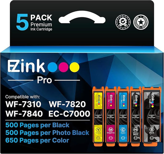 E-Z Ink Pro Remanufactured Ink Cartridge Replacement for 410XL Ink Cartridges Combo Pack for Epson Printer Expression XP-830 XP-640 XP-7100 XP-630 XP-530 XP-635 (5 Pack, Black Cyan Magenta Yellow PBK)