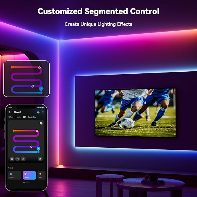 PAUTIX COB LED Strip Lights Pro, UL-Listed RGB Smart IC Chasing Color Addressable COB LED Tape Light, Music Sync Flexible RGB LED Lights, Smart Strip Light, for Party, Bedroom, Color Changing, 32.8ft