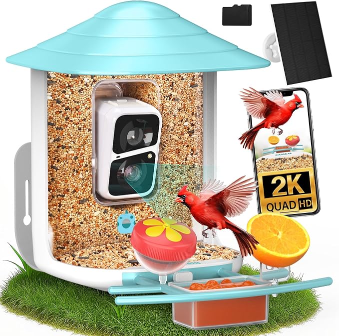 birdsnap® TUC Bird Feeder with Camera 2K HD Live with 32GB Card Auto Detect & Notify AI Identify Camera Birds Feeders Solar Powered Wireless Outdoors Backyard Gift for Mom Dad Birds Lover, 2.4G WiFi