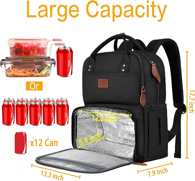 MATEIN 17 Inches Lunch Backpack, Extra Large Lunch Box with Insulated Cooler Compartment, Water Resistant Laptop Backpack for College Work Picnic Beaches