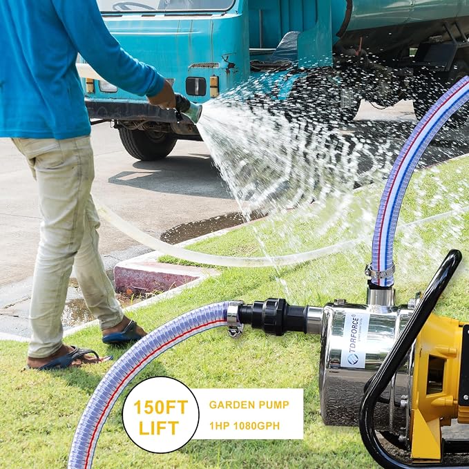 TDRSUPER 1.0HP Electric Shallow Well Pump 110V Portable Water Transfer Pump 1080GPH 18GPM Stainless Steel Pumps 150ft Heigh Draining Irrigation Pump for Garden Lawn Draining Irrigation System