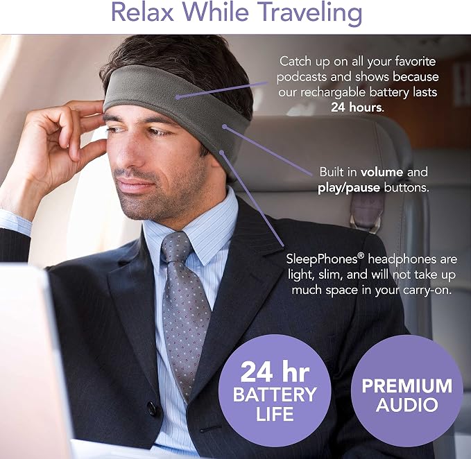 SleepPhones Wireless Sleep Headphones by AcousticSheep V8 | 24-Hour Battery | Original and Most Comfortable Bluetooth Headphones for Sleeping (Medium, Pitch Black Breeze)